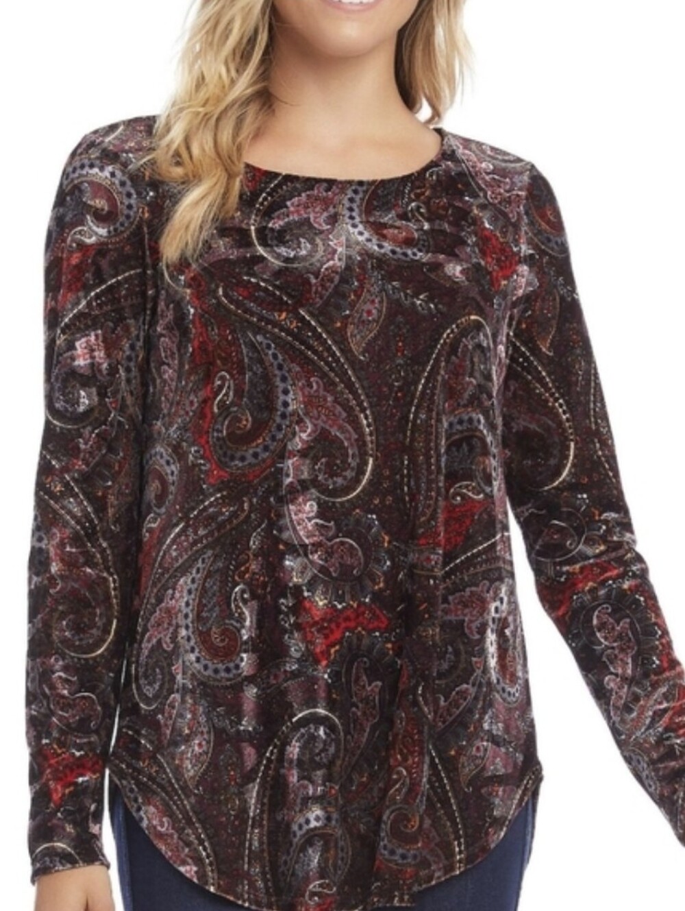 Karen Kane Velvet Burnout Shirttail Top Size L